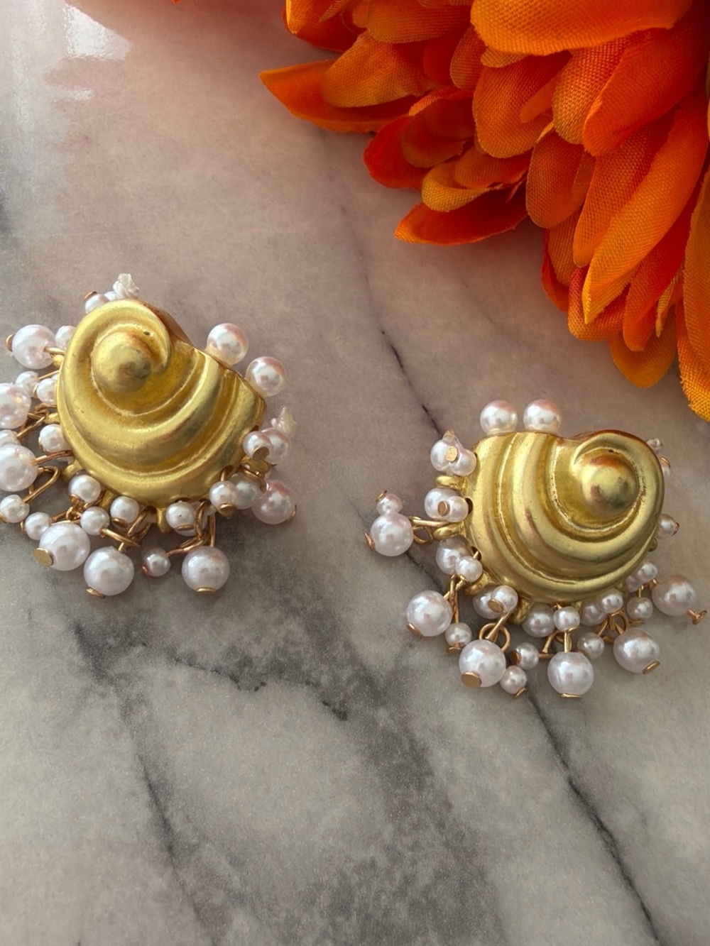 H&M Gold-Tone Swirl Earrings with White Faux Pearls